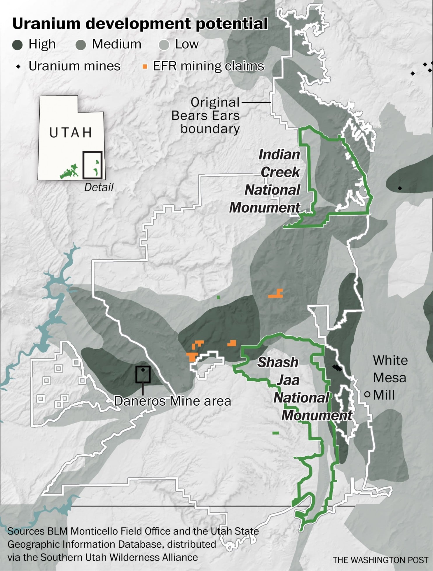 Map of Uranium development potential in Bears Ears area, Washington Post